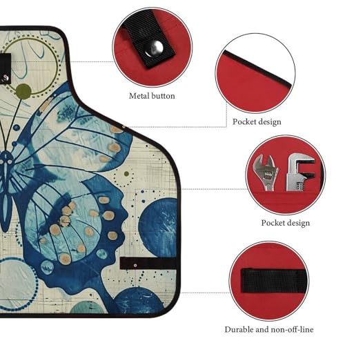 Delantal de trabajo impermeable con bolsillos y diseño mariposa azul miniatura 3