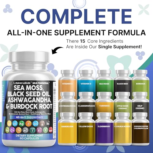 image for Clean Nutraceuticals Sea Moss Black Seed Oil Ashwagandha Turmeric Blad