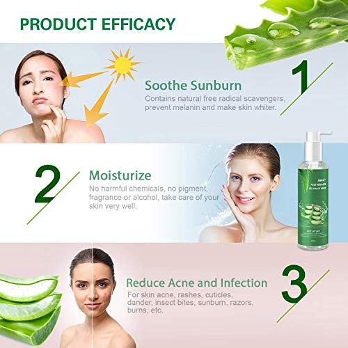 Aloe Vera Gel 100% Pur für Gesicht, Haare und Körper, Natürliche, Beruhigende und Pflegende Feuchtigkeitscreme, After Sun Pflege, Ideal für Trockene, Beanspruchte Haut & Sonnenbrand, 250 ml 3