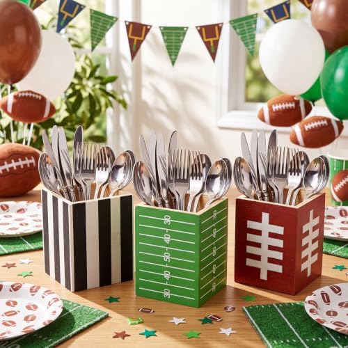 3 Pack Wooden Football Utensil Holder Game Day Table Decorations — 사진 3