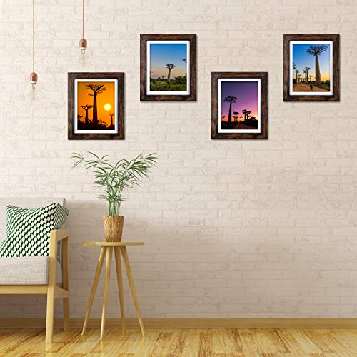 8x10 Picture Frames Rustic Brown with Mat Photo Frames 4 Packs for Tabletop or Wall