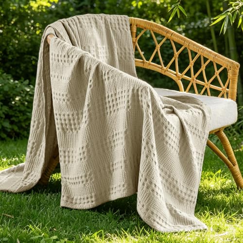 Image of BEDELITE Cooling Waffle Twin XL Blanket - Lightweight Breathable Cotton Summer Blanket of Rayon Derived from Bamboo for Hot Sleepers, Soft Throws for Bed, Couch and Sofa, Linen, 66x90 Inches