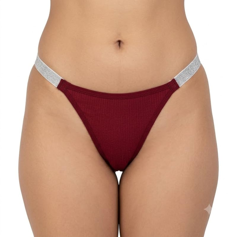 Women Shine Strap G-String Thongs Underwear – Low Rise Stretchable Lace Bikini Panty Pack of 1 (Maroon)-image-29
