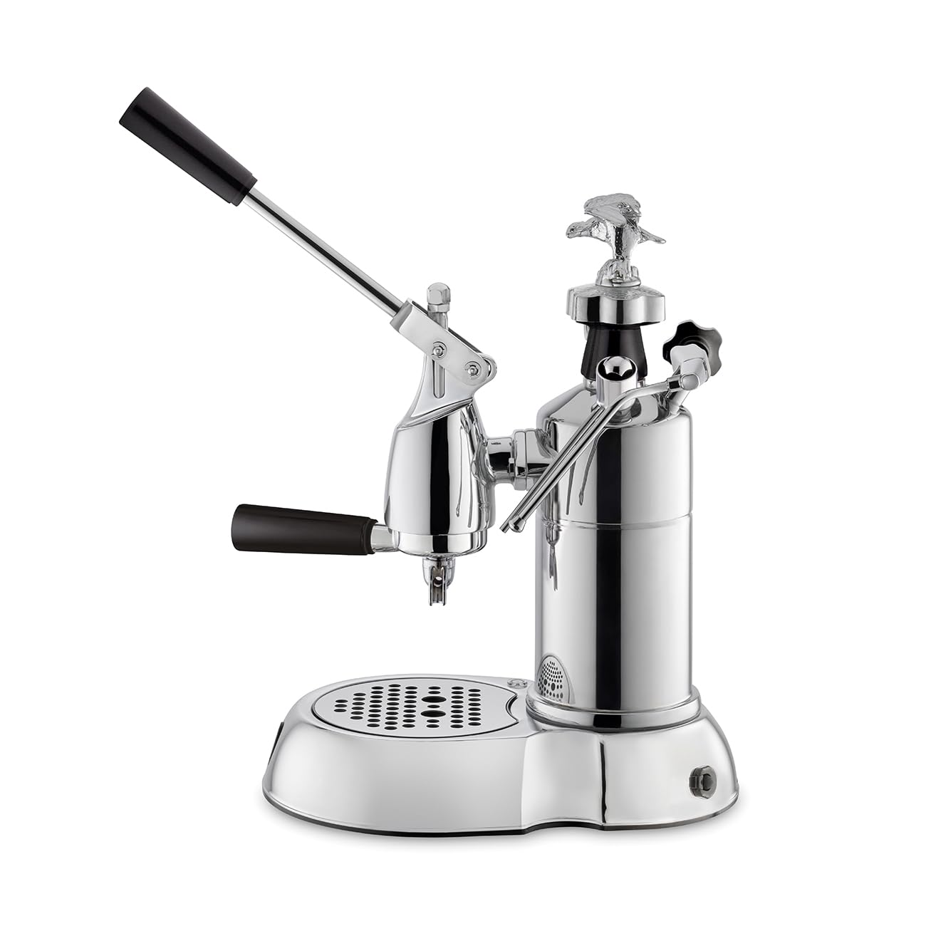 La Pavoni Milano, Macchina Caffè Espresso a Leva LPLMLN01EU, Riscaldamento a Caldaia con Manometro, Serbatoio Acqua 1,6L, 2 Portafiltri da 52 mm e Filtro 1/2 Tazze/Competizione, 950 W, Ottone Cromato