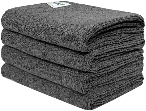 SOFTSPUN Microfiber Cloth 40x60 Cms, 4 Piece Towel Set, 340 GSM (Grey) Ultra Absorbent Super Soft & Lightweight Quick Drying for Men & Women Daily Use Unisex..
