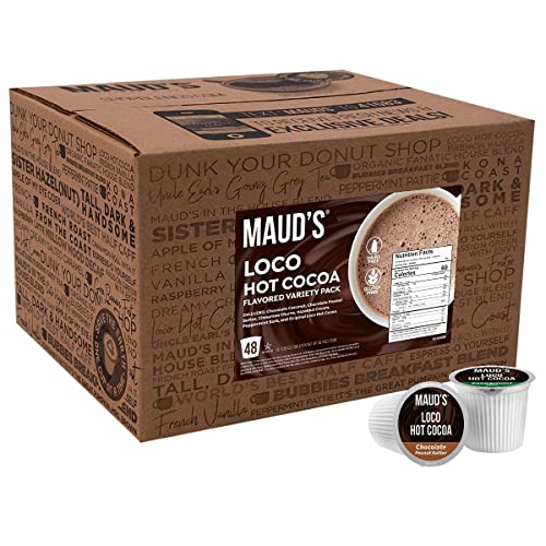 Maud's Flavored Hot Chocolate Variety Pack, 48Ct. Solar Energy Produced Recyclable Single Serve Gluten & Dairy Free Flavored Hot Cocoa Pods, 100% California Blended Hot Cocoa Variety, Kcup Compatible #TOP1