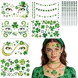 DPKOW San Patricio Accesorios St Patrick's Day Tattoo Complementos San Patrick Tatuajes Temporales Piedras Brillantes Maquillaje Facial St Patrick Tatuajes Faciales de Trébol Fiestas irlandés