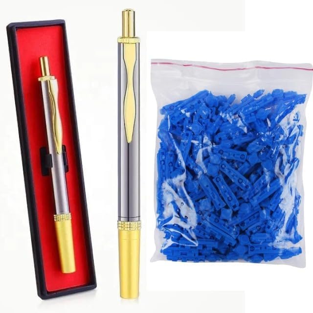 Whole_Body Acupressure Hijama 1 Pin Pen With 100 Hijama Needles Hijama Single Needle Pen For Hijama Cupping Therapy Professional Massager, Gold