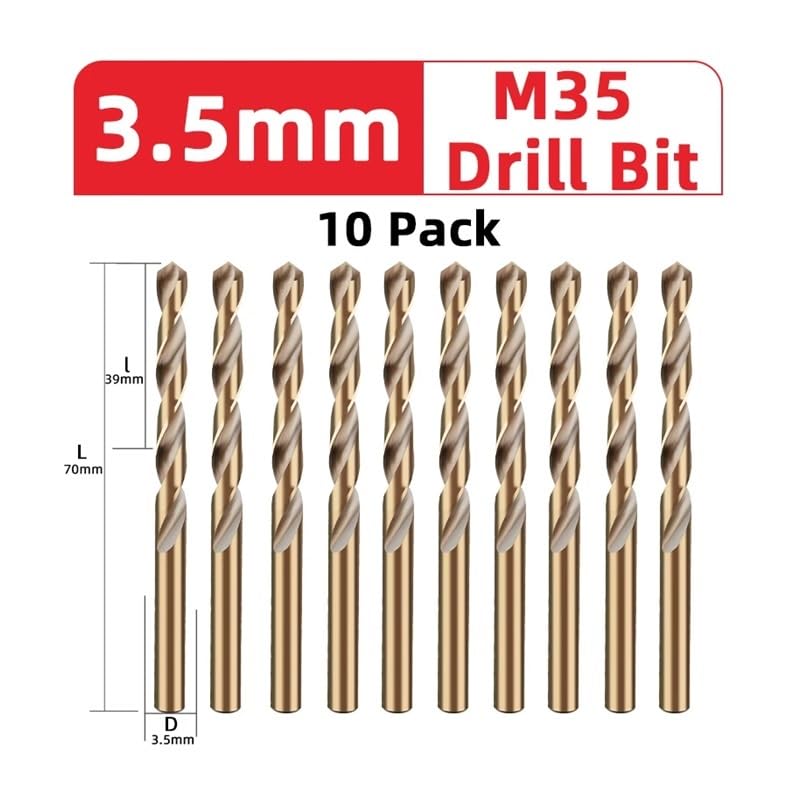 10PCS 6.5mm Twist Drill Bit Set M35 2 Edge HSS Hole Drill 8% High Cobalt Drill Bit for Stainless Steel Wood Metal Drilling Cutter DIOBFZFY