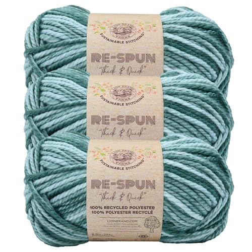 Image of Lion Brand Yarn, Re-Spun Thick & Quick Yarn, Mint Julep Multicolor, 3 Pack