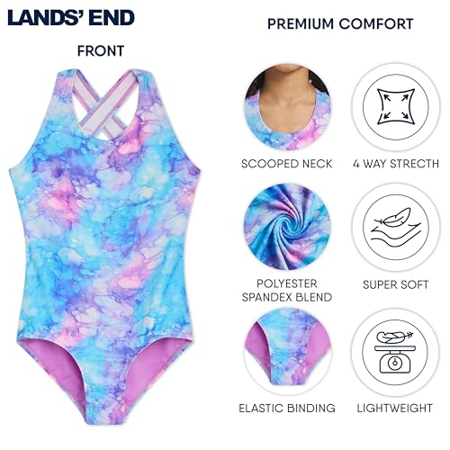 Image of Lands' End Girls' UPF 50+ Stretch Crisscross Back One Piece Swimsuit