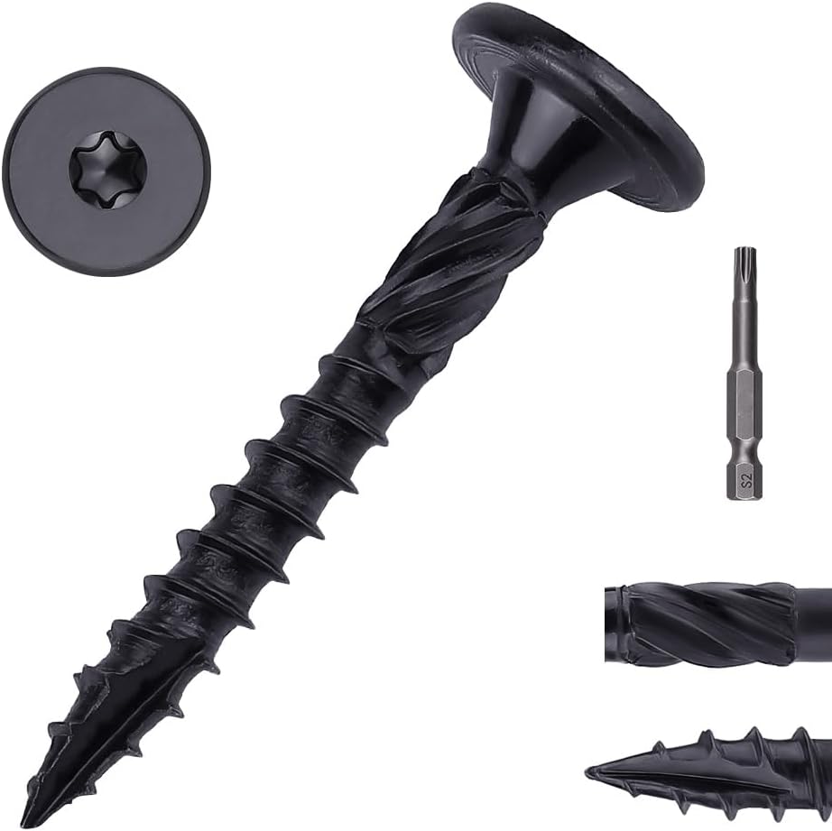 #14 x 2 Heavy-Duty Structural Deck & Lag Screws - Epoxy-Coated Black Rust Resistant - Torx T30 Star Drive (Includes Bit) - for Outdoor Timber, Log, Landscaping Wood, Fence, Pergola, 50-Pack