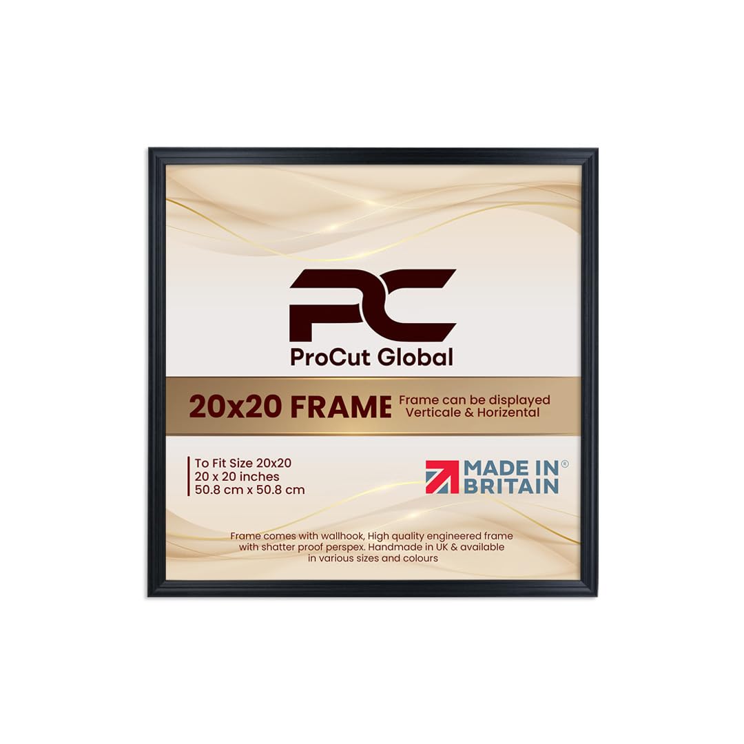 Procut Global 20x20 Black Picture Frames - Classic Wooden Photo Frame with Shatterproof Perspex for Wall or Tabletop - Perfect for Posters, Certificates & Prints - Sizes & Colors Available