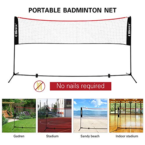 Ollieroo Portable Badminton Net Set with Stand and Carry Bag - Easy Setup PE Sports Net with Poles - for Indoor or Outdoor Court, Beach, Driveway, 10ft - Thumbnail 2