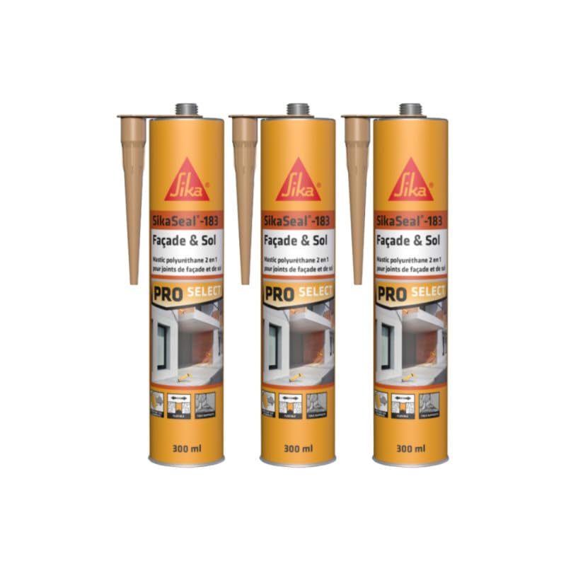 Lote de 3 selladores de poliuretano SIKA Sikaseal-183 2 en 1 Fachada y suelo - tono piedra - 300ml