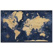 HolyCowCanvas Gold & Navy World Travel Map with Pins, World Map Pin Board to Track Places Visited, Travel Tracker