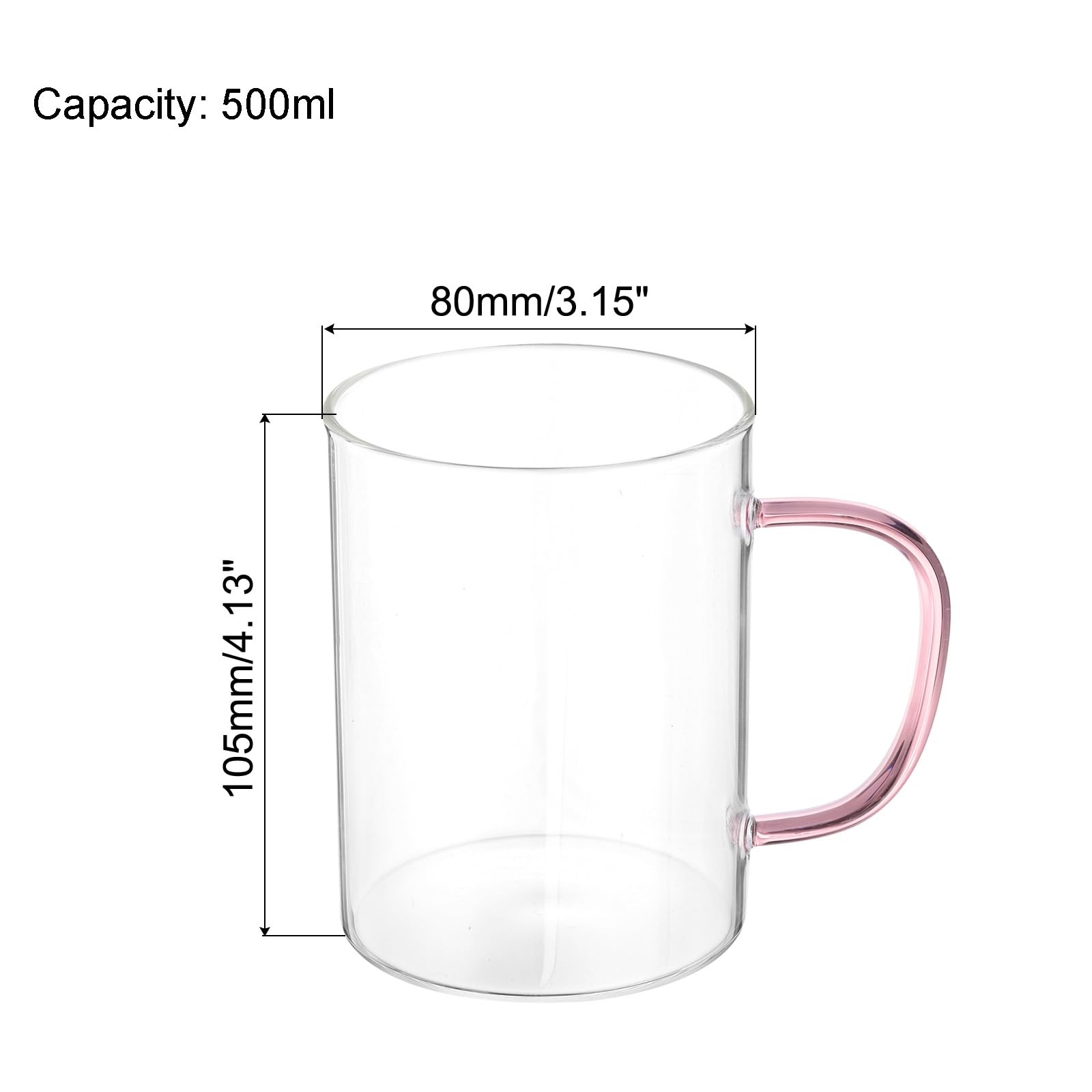 PATIKIL 500ml Glass Measuring Cup, 3.3 Borosilicate Glass Mug Liquid Cups Beaker with Pink Handle for Kitchen Clear - Image 2
