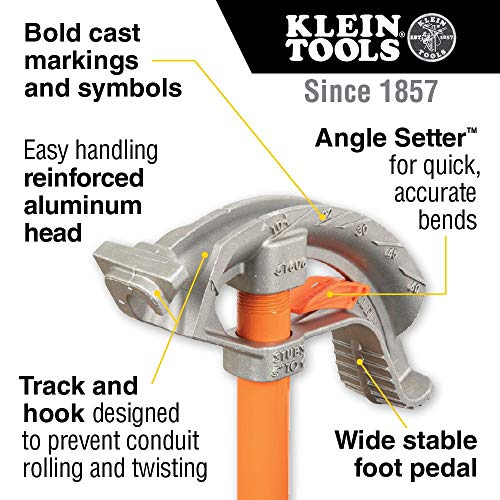 Klein Tools 51606 Aluminum Conduit Bender Full Assembly, 1/2-Inch Emt, Wide Food Pedal, Benchmark Symbols And Angle Setter #TOP1