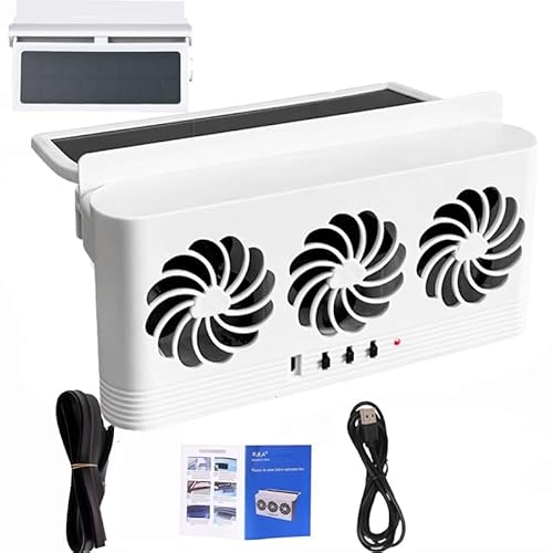 2025 Solar Powered Fan for Car, Solar Power Fan for Car, Keeping Your Car'S Interior Cool in The Sun, Solars Powered Cars Window Exhaust Fan (White)