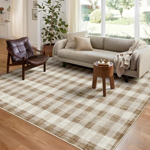 Image of Checkered Area Rug, 5x7, Brown