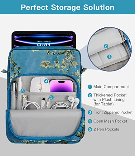 Image of MoKo 13 Inch Tablet Sleeve Bag, Fits with 13 Inch New iPad Pro M5 & Air M4 /M3, iPad Pro 12.9 M2&M1,Surface Laptop Go 12.4,Tab S8+ /S9+ 12.4,Handle Carrying Case with Shoulder Strap, Apricot Flower