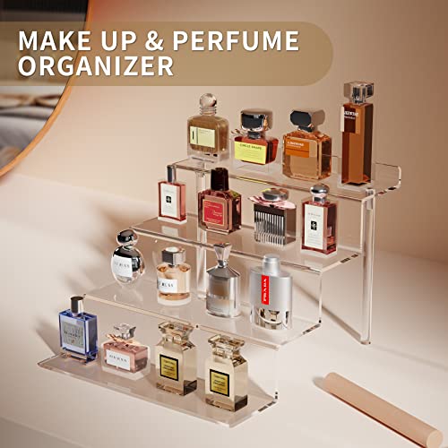 Andgoo Floating Effect 4 Tier Clear Acrylic Display Stand Riser, 9 Inch Width High Capacity Transparency Display Shelves Organizer For Dresser Perfume, Funko Pop, Dessert Cake And More #TOP3