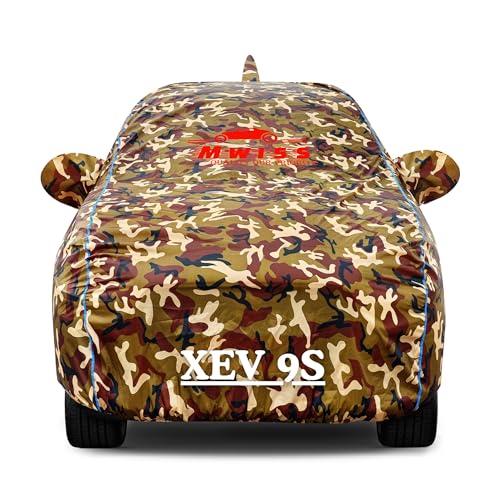 Image of Waterproof Car Cover for Mahindra XEV 9S | Dustproof, UV & Scratch Resistant Soft Cotton Lining | Triple Stitched, Mirror Pockets & Elastic Hem | Jungle