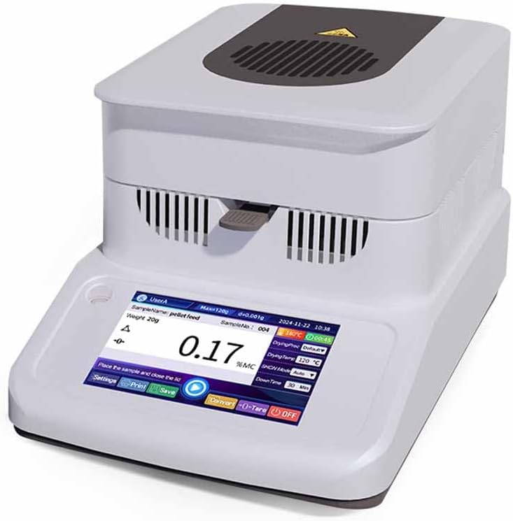 Halogen Moisture Analyzer Automatic Lab Balance, Readability 0.01% Capaictiy 120g Accuracy 1mg, 2mg, 5mg Heating & Drying for Grain, Wood and Food (120g/2mg)