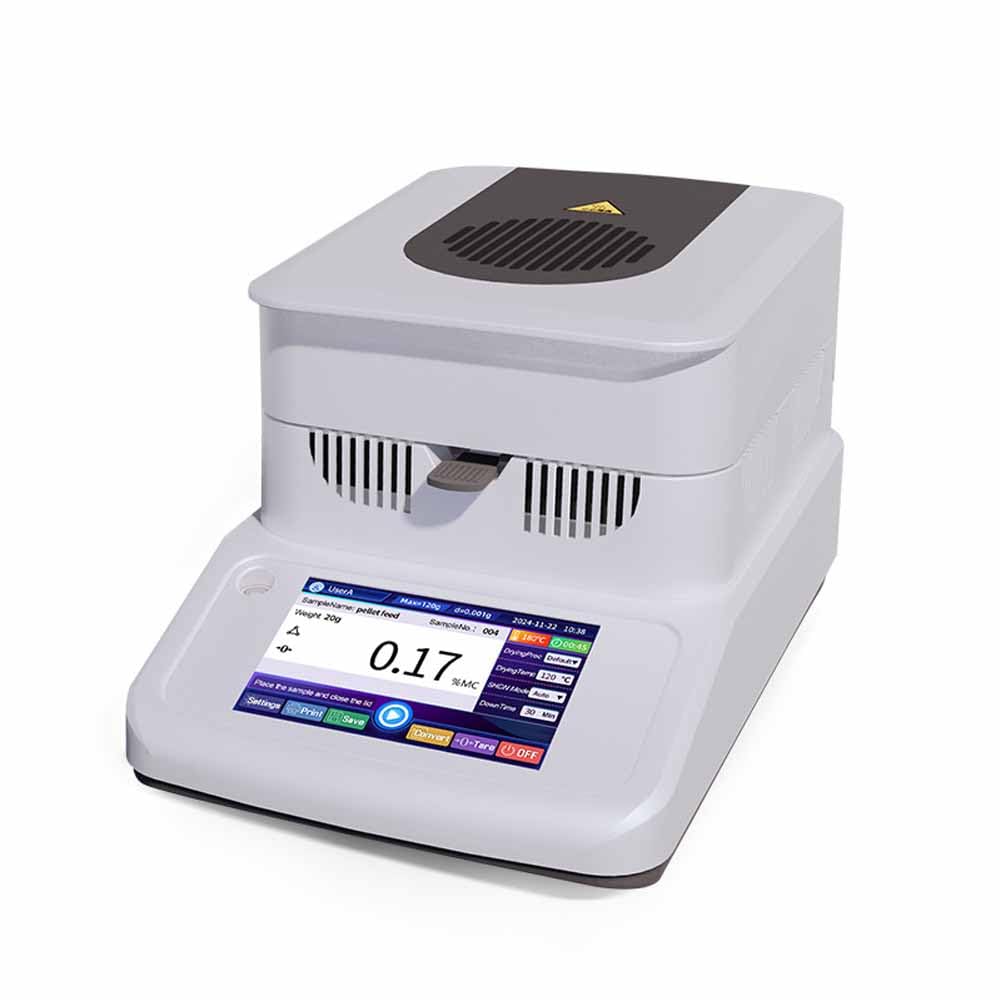 Analizador de humedad halógeno de equilibrio automático de laboratorio, legibilidad, 0,01 % de capacidad, 120 g, precisión de 1 mg, 2 mg, 5 mg de calentamiento y secado para granos, madera y