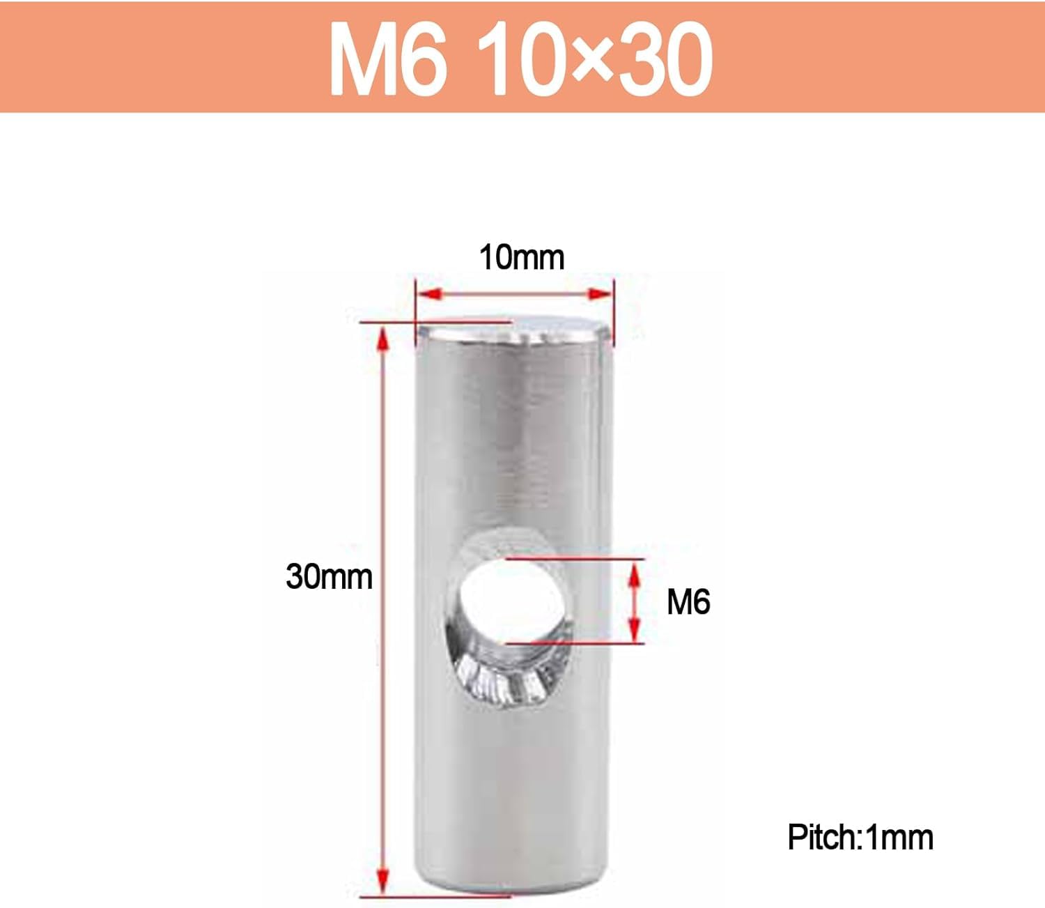Barrel Bolts, Steel Cylindrical Pin Dowel Cross Hole Hammer Embedded Nut for Wood Furniture 5 Pcs(M6 10x30)