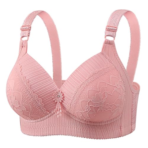 Lingerie Non Ring Gathered Comfortable Older Models Mother Underwear to Collect Vice Breast Anti Sagging Bra T Shirt Spitze, Rosa., 38