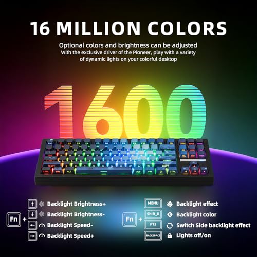 Image of ZORNHER ZH870 Wireless Mechanical Gaming Keyboard,80% Blue Custom Creamy Sound Keyboard with Lighted Up Dye Sublimation PBT Keycaps,Pre-lubed Linear Switches,Hot-Swappable,RGB Backlit