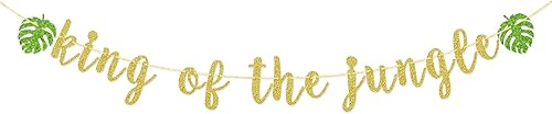 Miniatura 1 de Banner con purpurina con el rey de la selva, cartel de baby shower, decoración de primer cumpleaños, decoración temática de safari de selva para