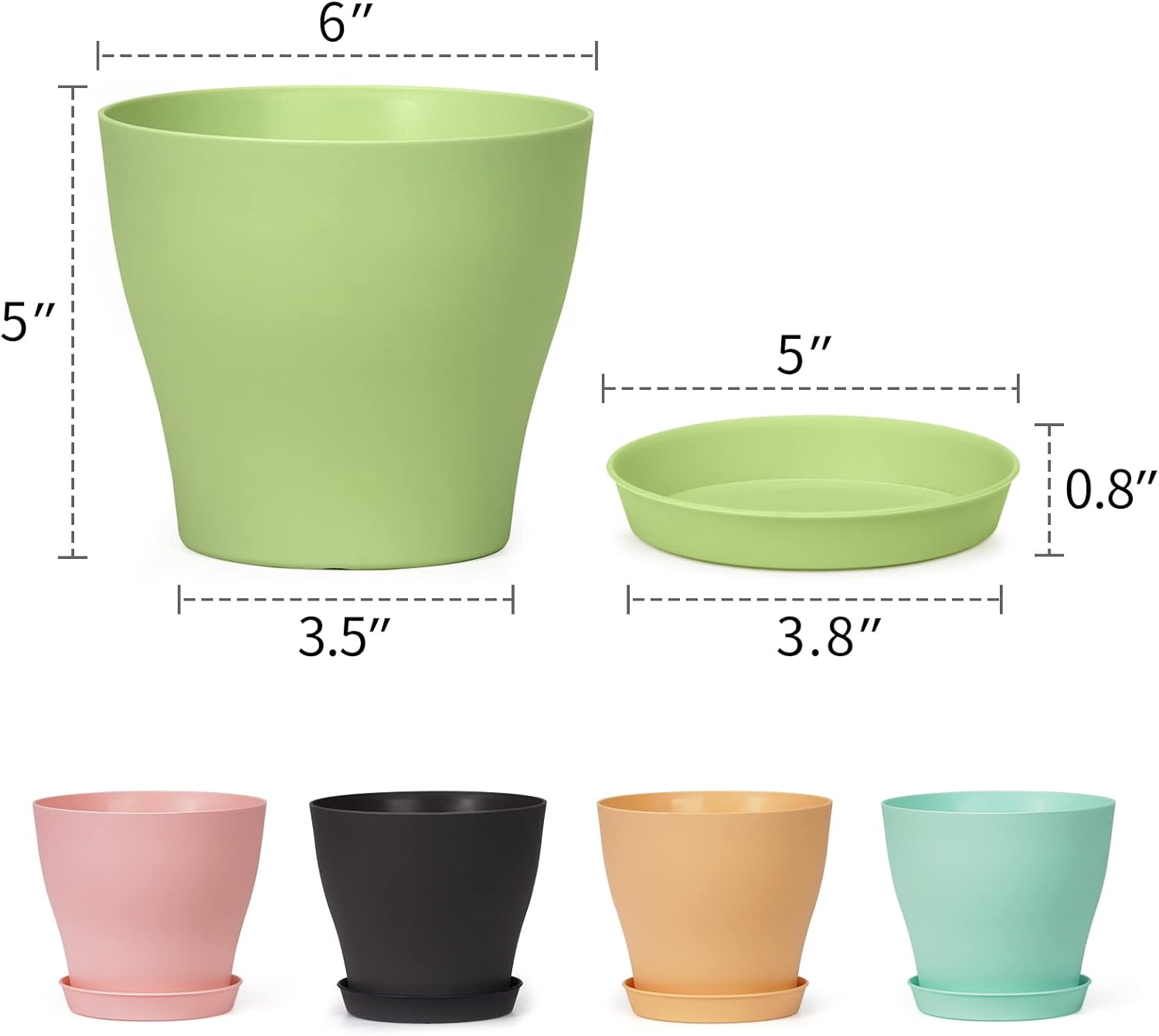 homenote Plant Pots, Set of 15 Plastic Planters with Multiple Drainage Holes and Tray 6 inch Indoor Plant Pot for All Home Garden Flowers Succulents (Colorful) : Patio, Lawn & Garden