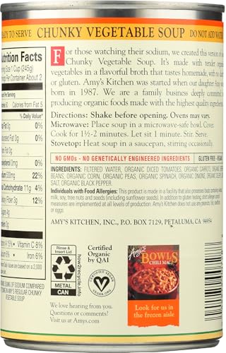 Image of Amy's Soup, Vegan Chunky Vegetable Soup, Gluten Free, Made with Organic Vegetables, Canned Soup, 12 Oz