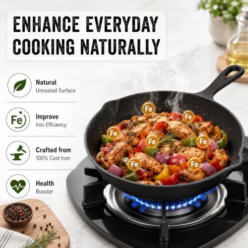 Image of Esspy Pre-Seasoned Cast Iron Frying Pan | 9.5inch / 1.5L / 3-4 People | Toxin Free | No-Chemical Coating | Skillet for Frying, Searing, Sauteing, Baking, Roasting | Cast Iron Cookware