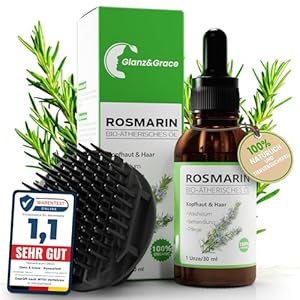 7-in-1 rozemarijnolie voor haaruitval en roos met vitamine E en B7 + hoofdhuidmassagenborstel, kalmeert geïrriteerde hoofdhuid en bevordert een gezonde haargroei, 30 ml rozemarijn haarolie.