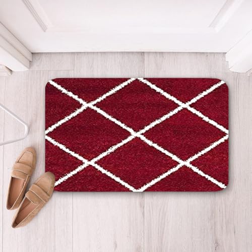 Image of VASAC Carpet for Hallway, Kitchen, and Modern InteriorsCarpetCozy Shag Runner for Living Room, Bedroom & Office Decor ETC Size 16x24 Inch, Patten-Solid Red M