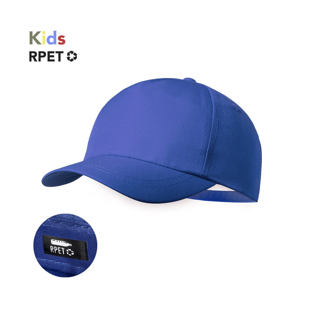 Gorra de niño 5 paneles poliéster RPET cierre ajustable ventilación bordada