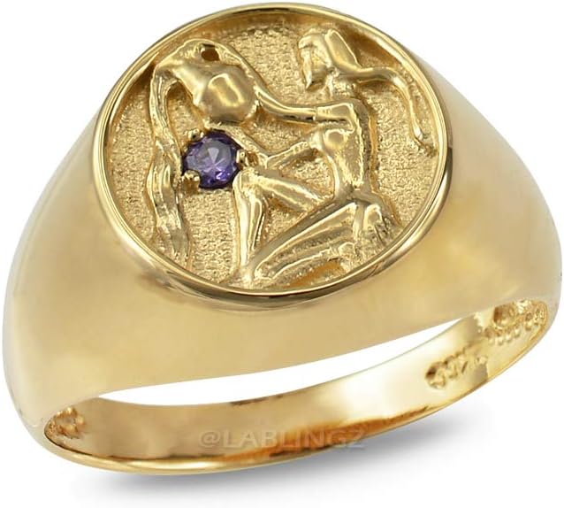 10K Yellow Gold Genuine Amethyst February Birthstone Aquarius Zodiac Ring