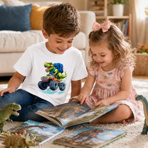 Image of Dinosaur Shirt for Kids Boys Girls Funny Toddler Dino Short Sleeve Graphic Cotton Tee Top 2-7T