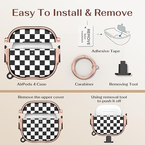 Image of Maxjoy for AirPods 3 Case with Safety Lock, Magsafe Compatible,Checkerboard | Double Secure Lock,Drop Protection,Two-Piece Design,with Gold Keychain, Anti Lost, Dustproof, Cute AirPod 3 Case
