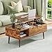 OLIXIS Wooden Coffee Table, Lift Top Coffee Table with Large Hidden Compartment and Ample Storage Shelf, Lift Tabletop Dining Table for Living Room, Home Small Space, Rustic