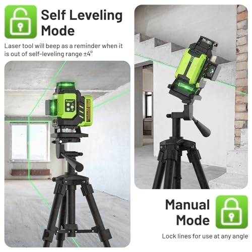 Image of Huepar Laser Level 360 Self Leveling, Rechargeable Green Laser 4x360 Cross Line Lazer Leveler 4D Level Laser Tool for Construction with Two Li-ion Batteries, Magnetic Bracket &Hard Carry Case -LS04CG