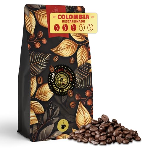 CASA GISPERT - Café en Grano Descafeinado de Colombia - 100% Arábica - Tostado Artesanalmente en Horno de Leña (500g, Colombia Descafeinado)