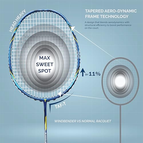 Image of TANSO Windbender Full Graphite Ultra Light Weight Carbon Fibre Strung Badminton Racket (32 Lbs Tension, 680 mm Long, 77 Grams, Strung with Premium Strings and Full Racquet Cover)