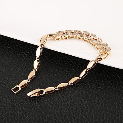 Hzman 14K Gold Plated Silver Tennis Bracelet For Women Girls Cubic Zirconia Bracelets Olive Branch Leaves Classic Link Bracelet Jewelry Gift (Rose Gold) #TOP1