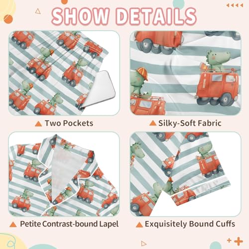 Cartoon Alligator Fire Truck Pajamas Set Soft Satin Pjs Sets 2 Piece Short Sleeve Sleepwear Casual Loungewear3