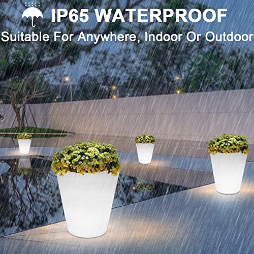 Balmost 16-In Round Led Light Planter Pot, Modern Led Flower Pot W/Remote, Rechargeable Dimmable Rgb Color Changing Waterproof Light Up Plant Pot, Decoration For House Balcony Porch Doorway Yard-Large #TOP4