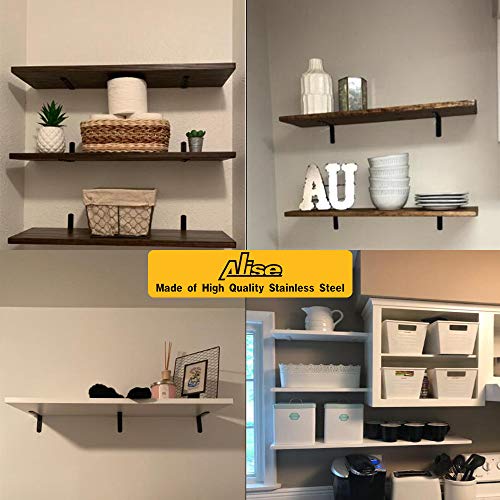 Alise 4 Pcs 4Mm-Thick Stainless Steel Brackets Floating Shelves Heavy Duty Shelf Bracket Corner Brace Support Wall Hanging 12X6-2/5Inch,Black Finish #TOP2